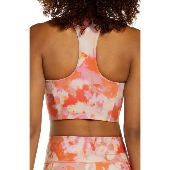 Zella Studio Lite Longline Sports Bra Orange Print Small NEW $39 - Picture 3 of 9
